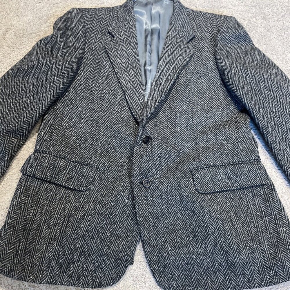 Vintage Jordache Blazer Jacket Men 42R Black Herringbone 100% Wool 90s NWOT Read - Picture 8 of 16